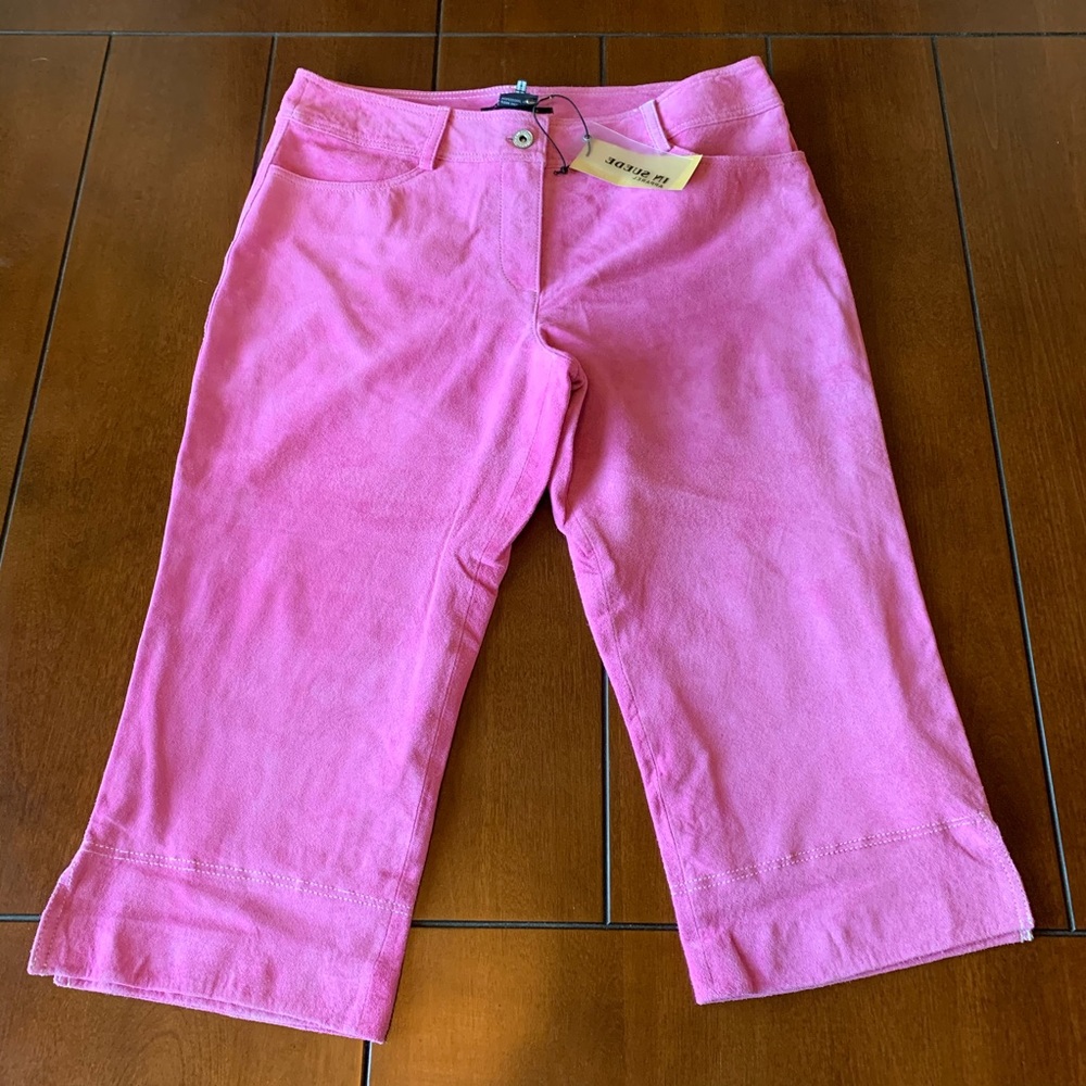 IN SUEDE APPAEL 100% Leather pink Capris jeans